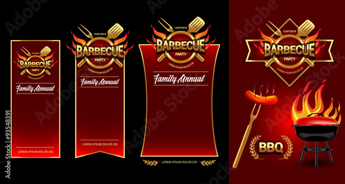 Barbecue party logo, party banner, invitation template. BBQ brochure menu design.Vector illustration.