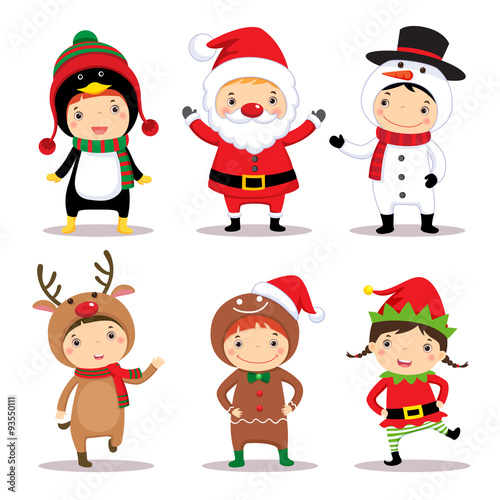 Cute kids wearing Christmas costumes