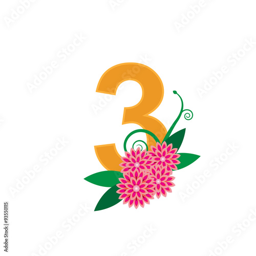 Number three with floral vector