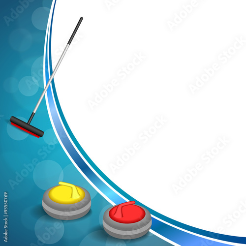 Background abstract curling sport blue ice red yellow stone broom frame illustration vector