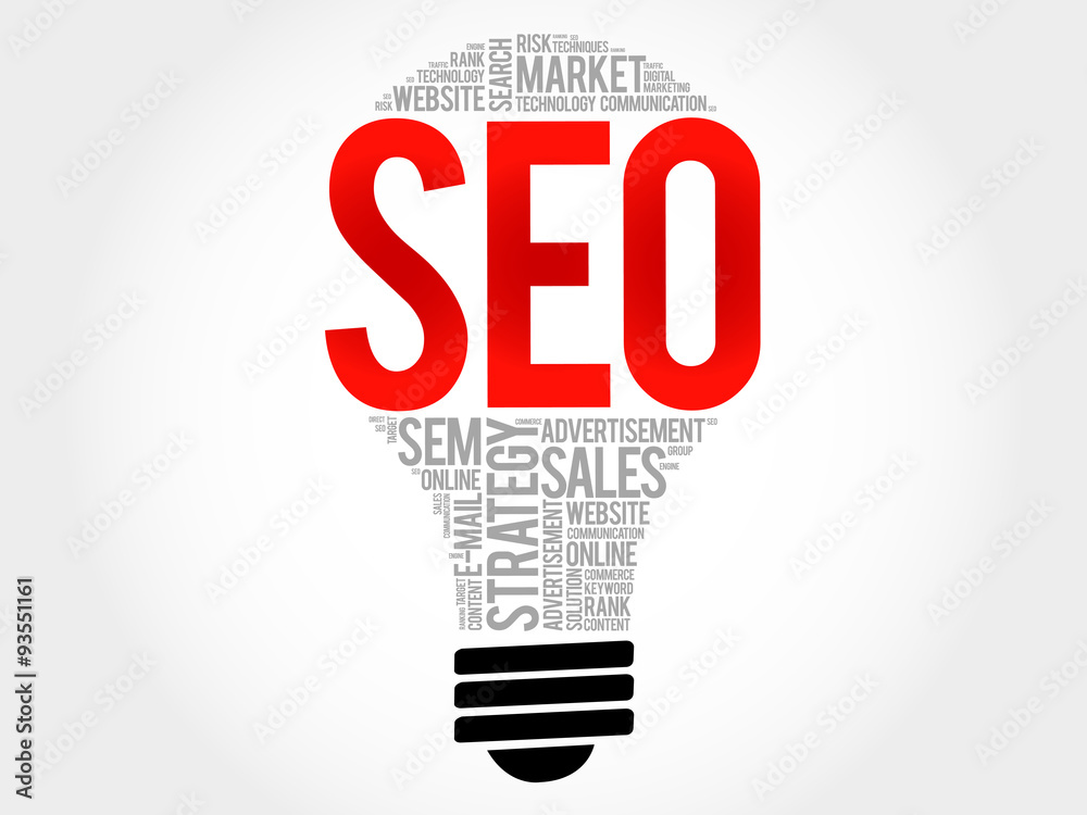 Fototapeta premium SEO (search engine optimization) bulb word cloud, business concept