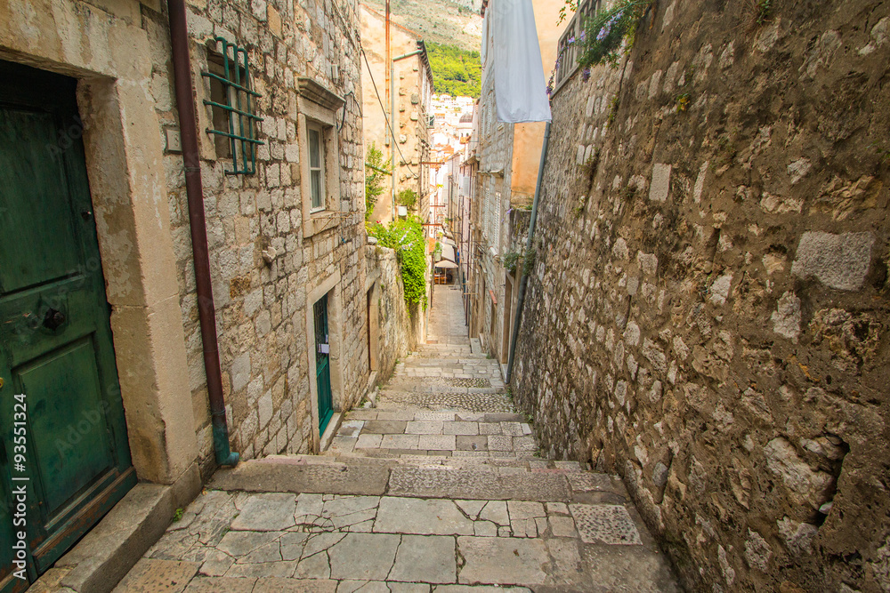     Narrow street and stairs in the Old Town in Dubrovnik, Croatia 