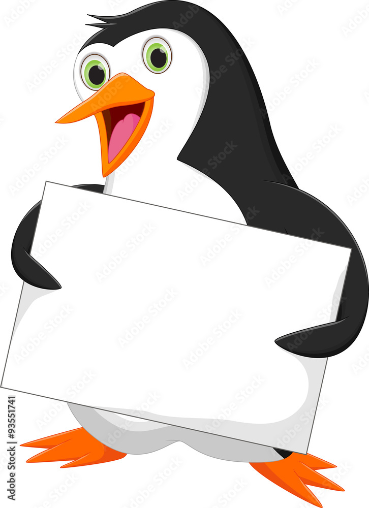 Obraz premium Penguin with blank sign