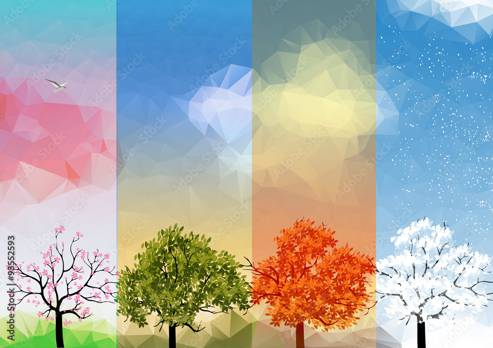 Four Seasons Banners with Abstract Trees - Vector Illustration - obrazy, fototapety, plakaty 