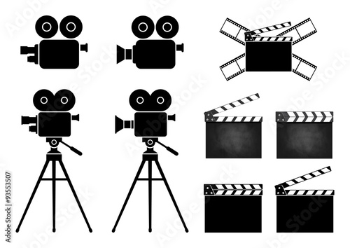 Black cinema icons on white background