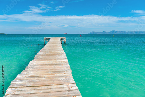 Wooden jetty in the turquoise sea of Mallorca - 7138