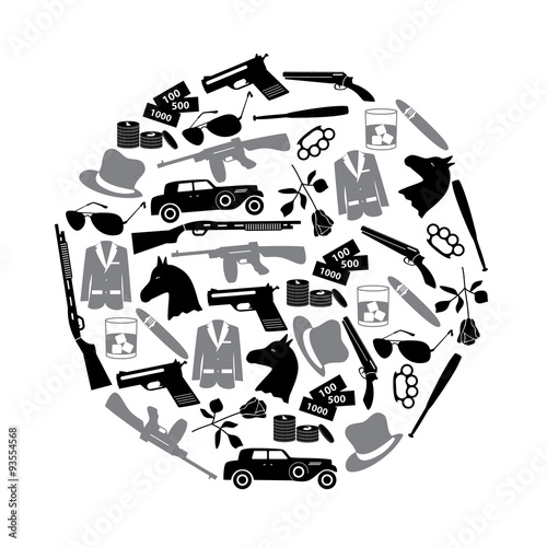 mafia criminal black symbols and icons in circle eps10