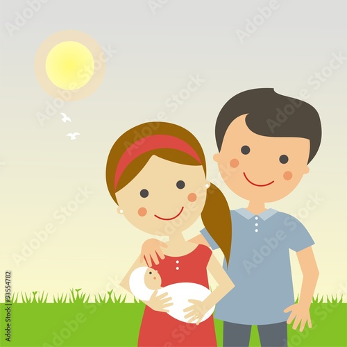 Padres con su bebé en un día soleado