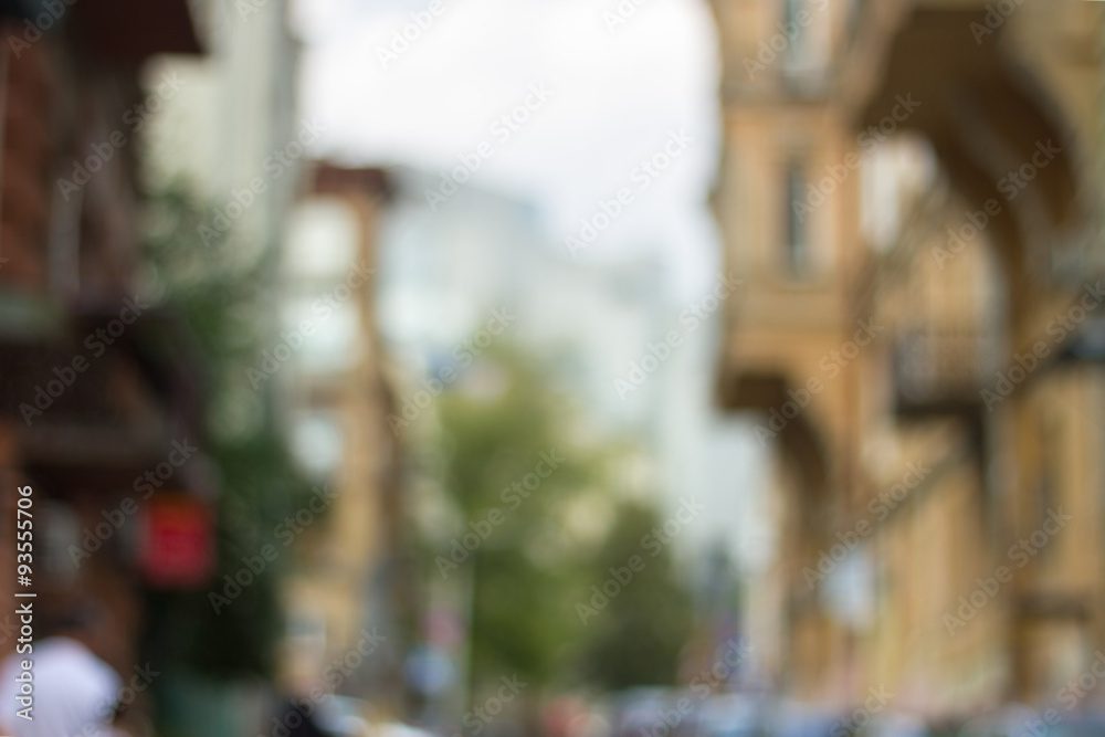 Blurred background photo. Cityscape bokeh. Blurry european street