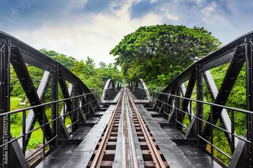 Railway metal bridge of world war history, River Kwai, Thailand