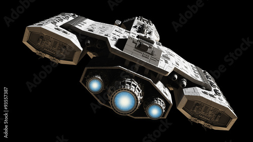 Obraz na plátně Spaceship with Blue Engine Glow - science fiction illustration