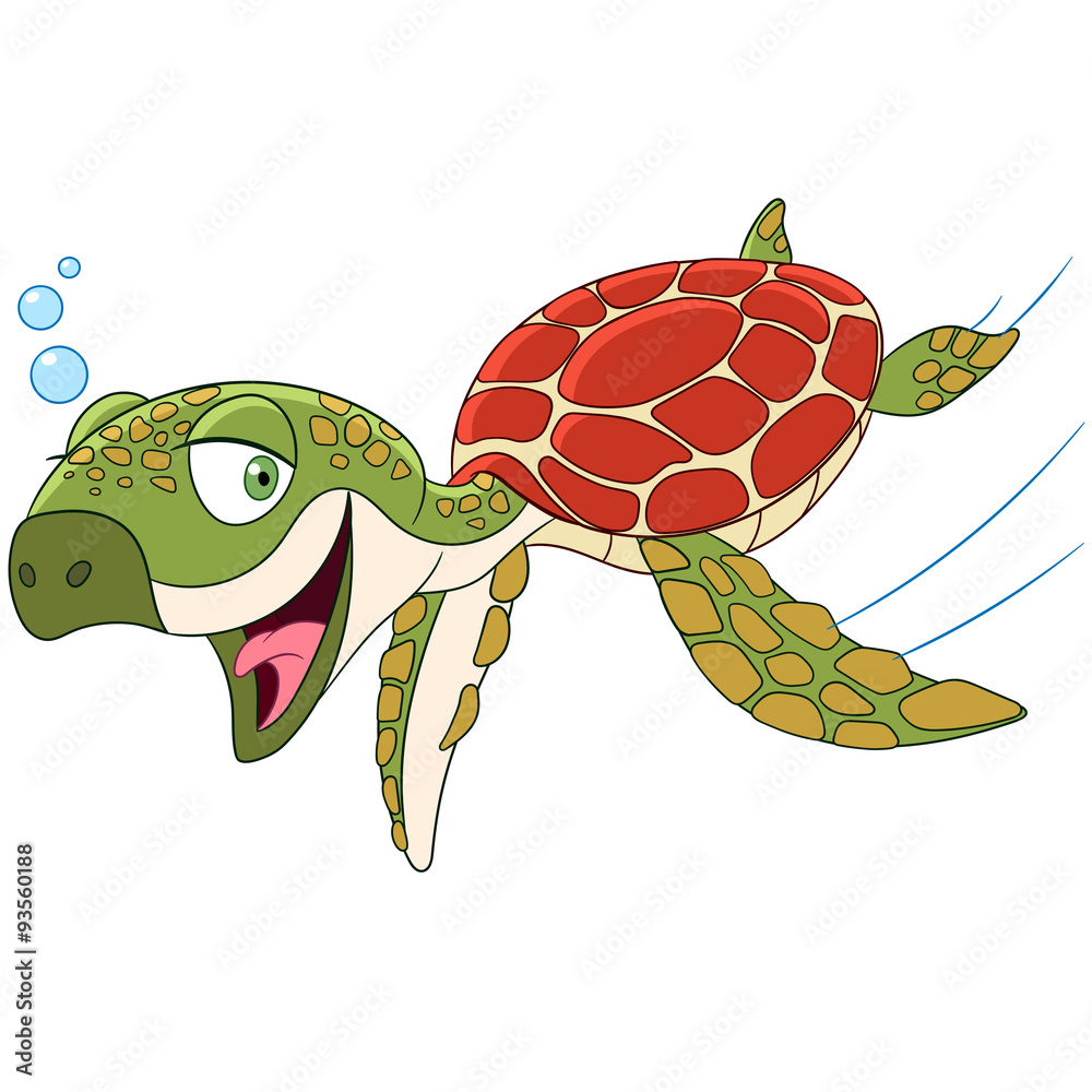 Obraz premium cute happy turtle is swimming and smiling