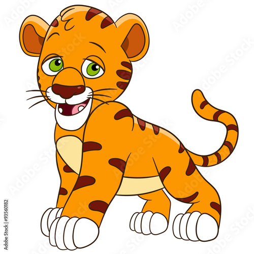 Fototapeta Naklejka Na Ścianę i Meble -  cute and shy tiger cub is smiling