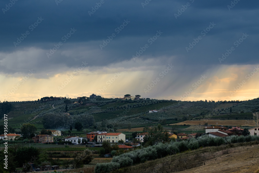 Rain falls in Tuscany, Italy