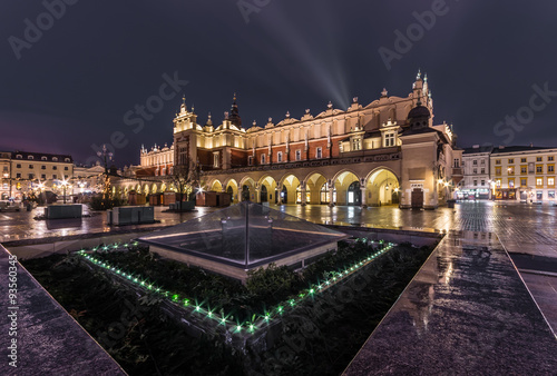 The Main Market Square in Krakow, Poland, with famous Sukiennice (Cloth hall) in the night