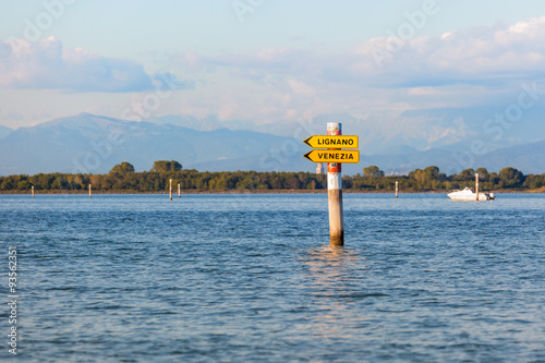 Boat sign in the lagoon of Grado. Friuli Venezia Giulia, Italy photo