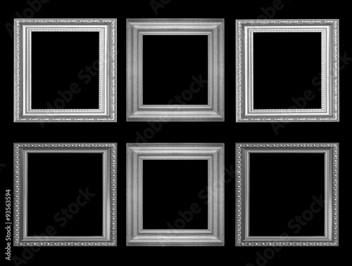 Set of gray vintage frame isolated on black background