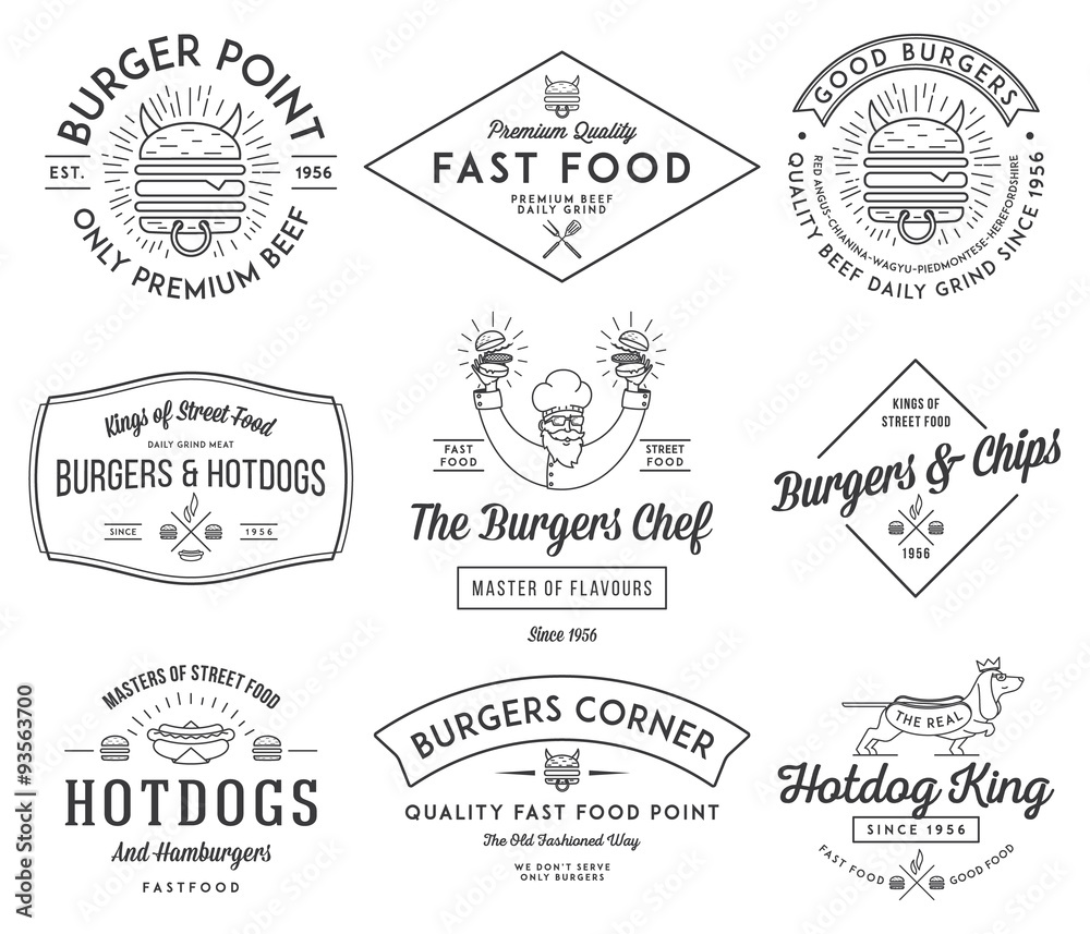 Fast food badges and icons black on white 3 Fast food badges and icons black on white 3