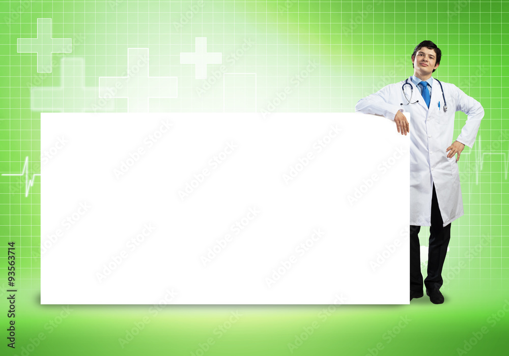 Doctor with banner Doctor with banner