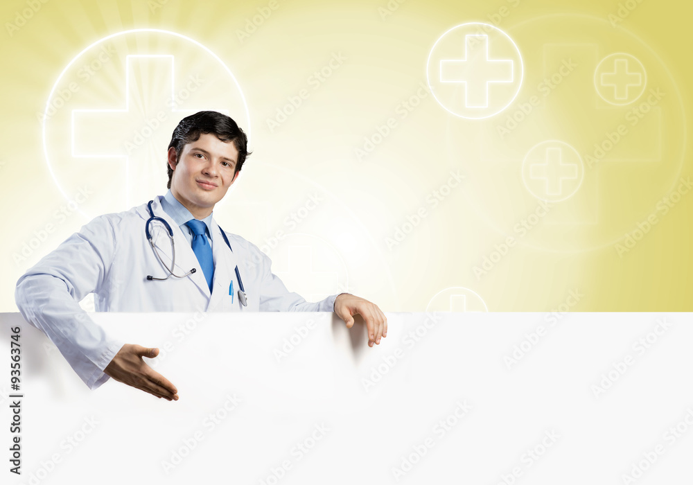 Doctor with banner Doctor with banner