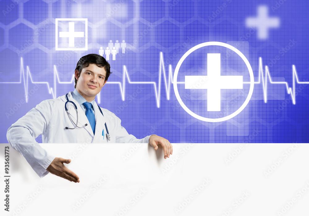 Doctor with banner Doctor with banner