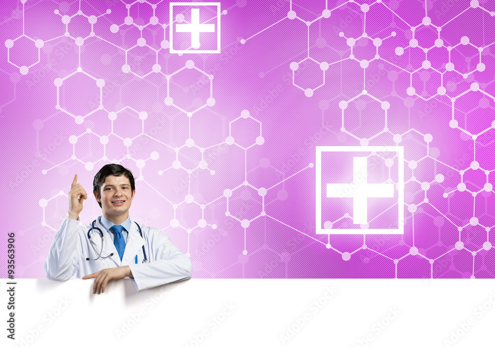 Doctor with banner Doctor with banner