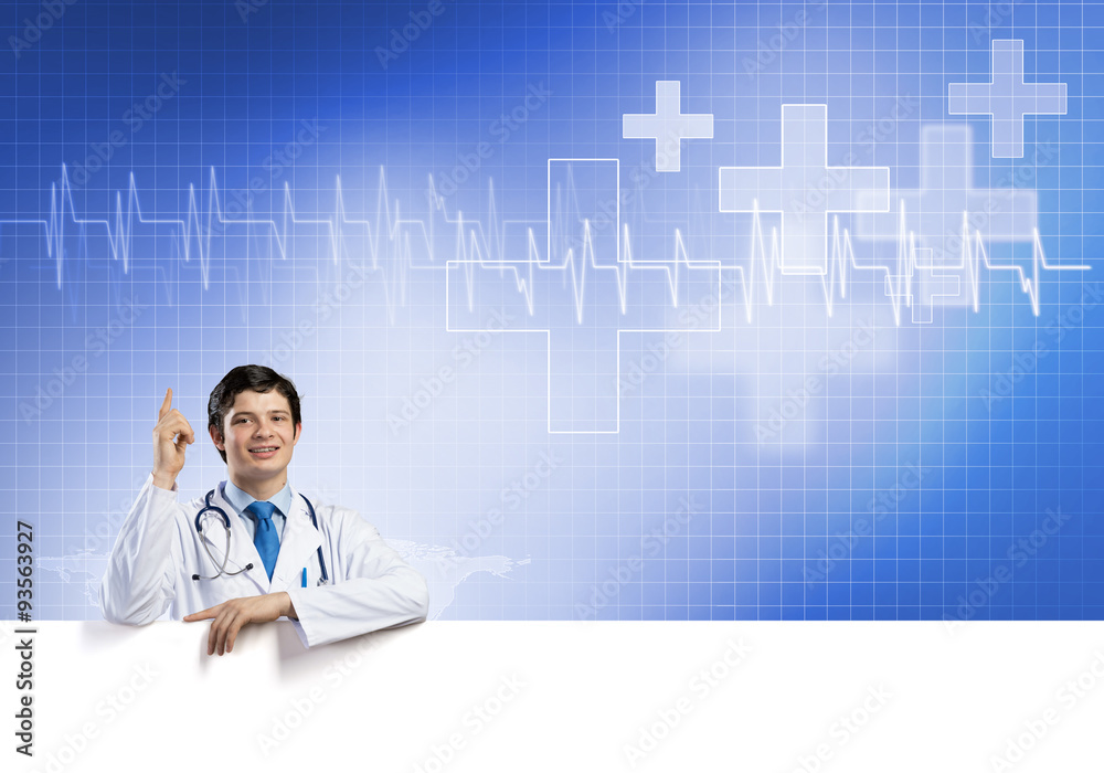 Doctor with banner Doctor with banner