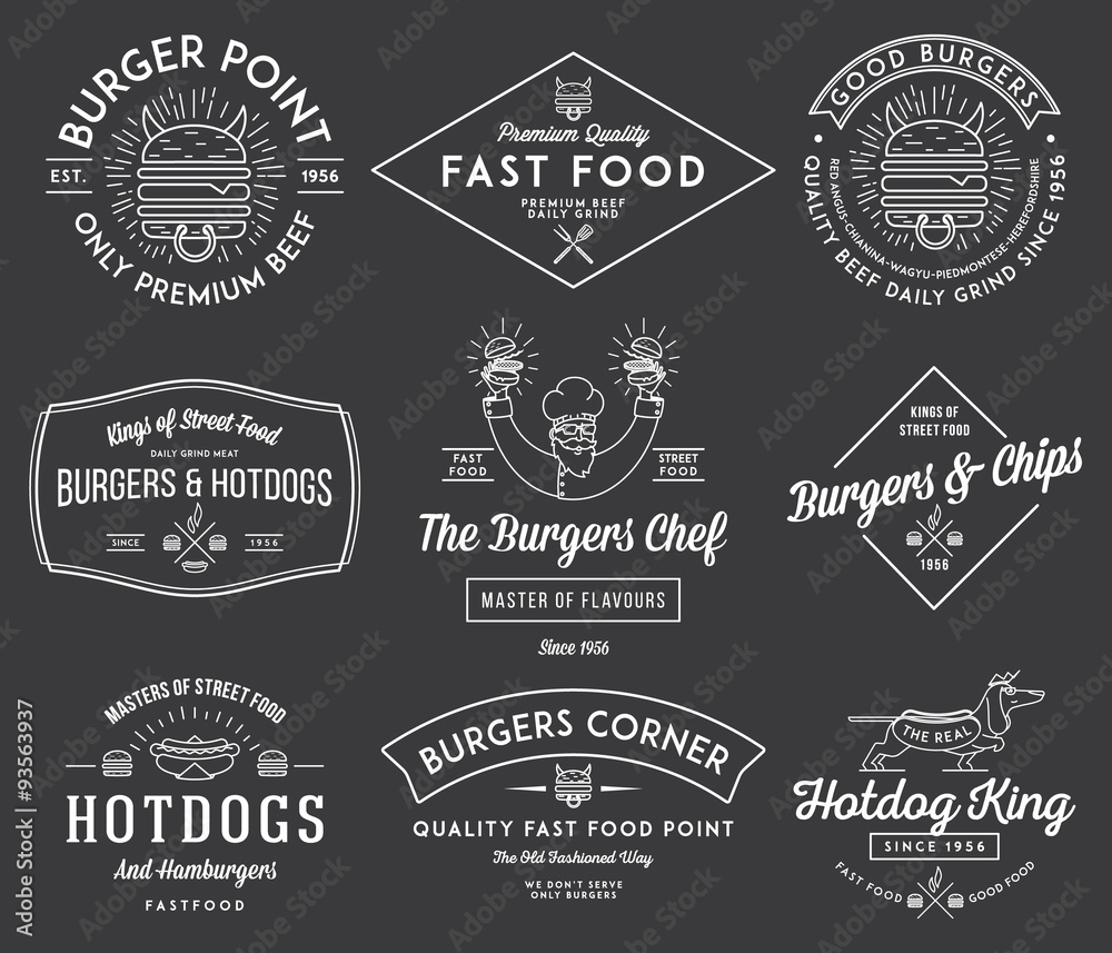 Fast food badges and icons white on black 1