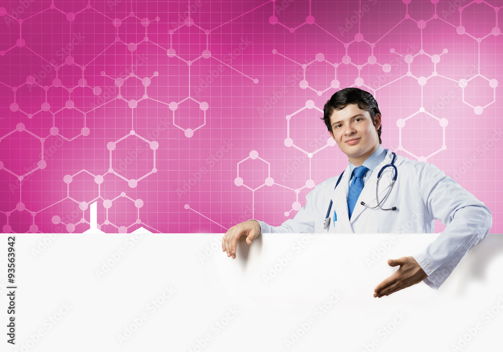 Doctor with banner Doctor with banner