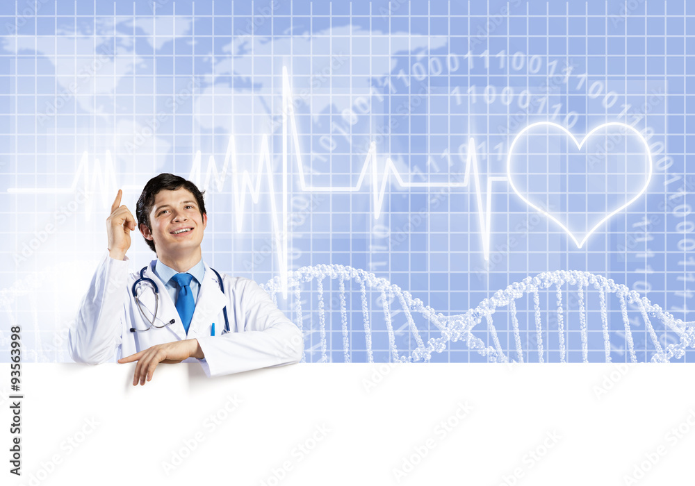 Doctor with banner Doctor with banner