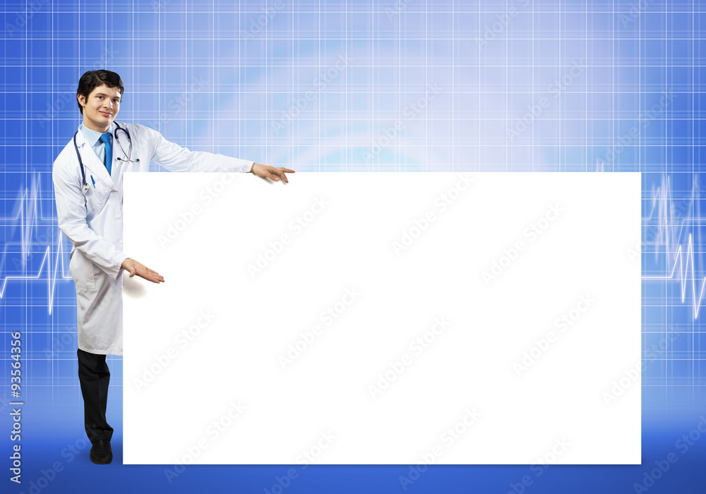 Doctor with banner Doctor with banner