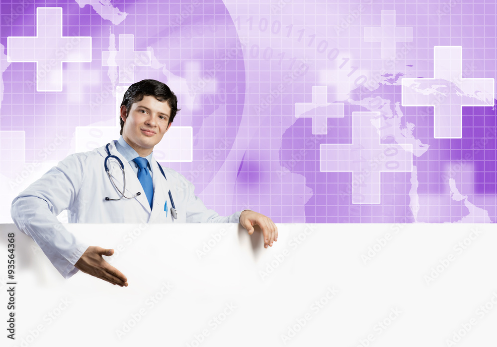 Doctor with banner Doctor with banner