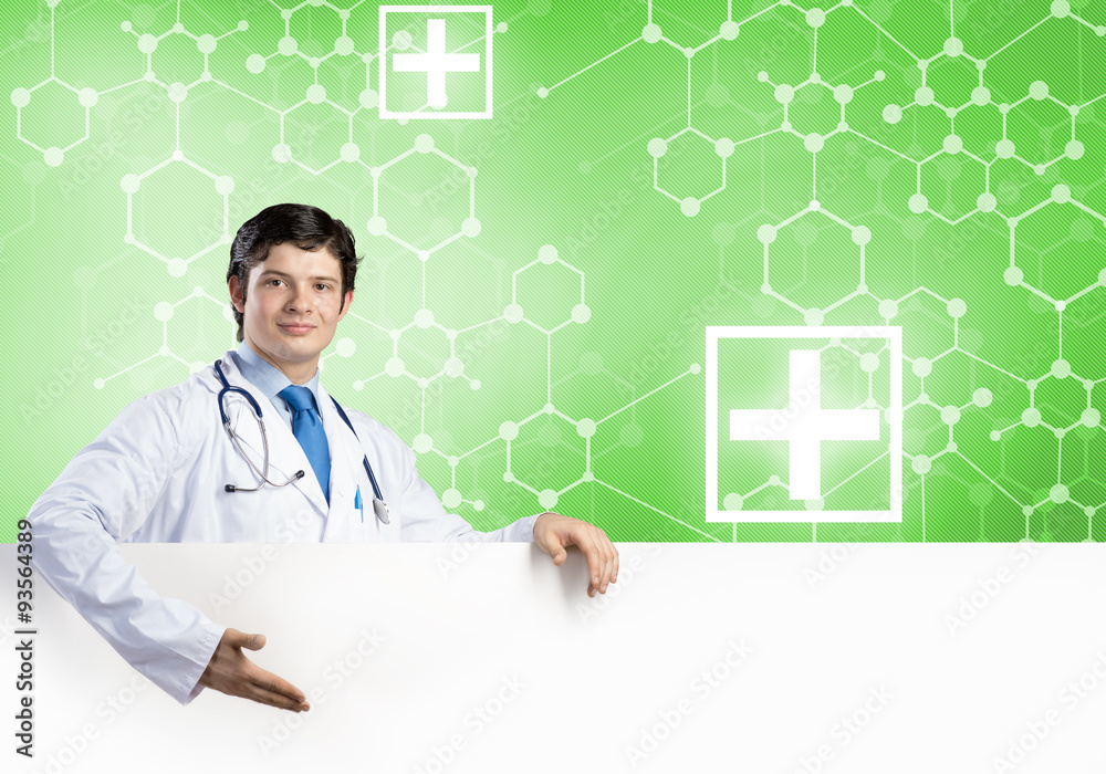 Doctor with banner Doctor with banner