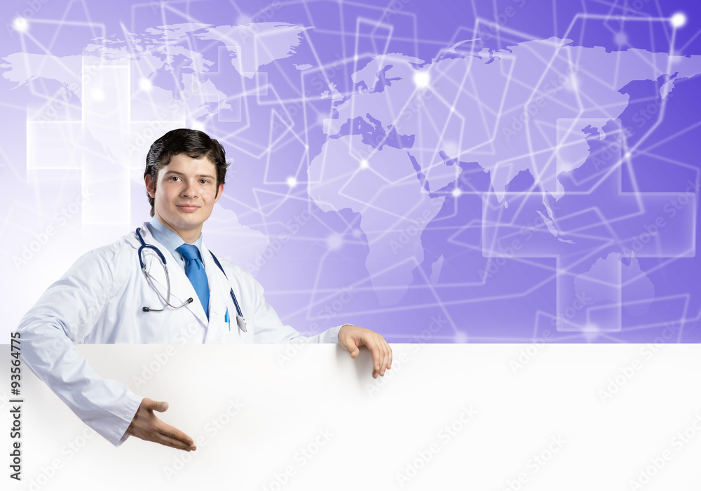 Doctor with banner Doctor with banner