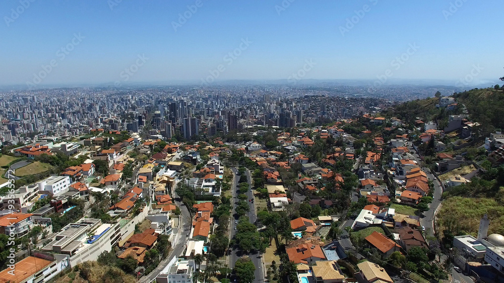 Aerial view from Popes Square to Belo Horizonte skyline, Minas Gerais, Brazil.