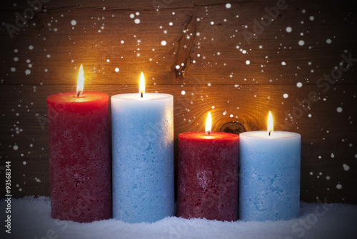 Christmas Card With Four Candles For Advent, Snowflakes