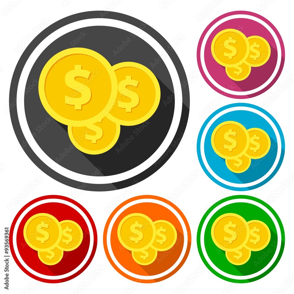 Investment icons, money vector icons with long shadow Investment icons, money vector icons with long shadow