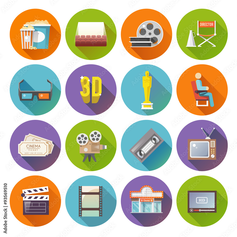 Cinema retro flat round icons set Cinema retro flat round icons set