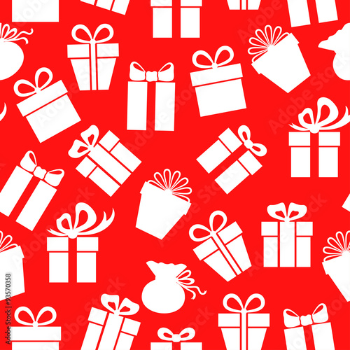 Gifts pattern seamless on red background