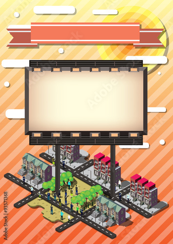 illustration of info graphic billboard urban city concept in isometric graphic