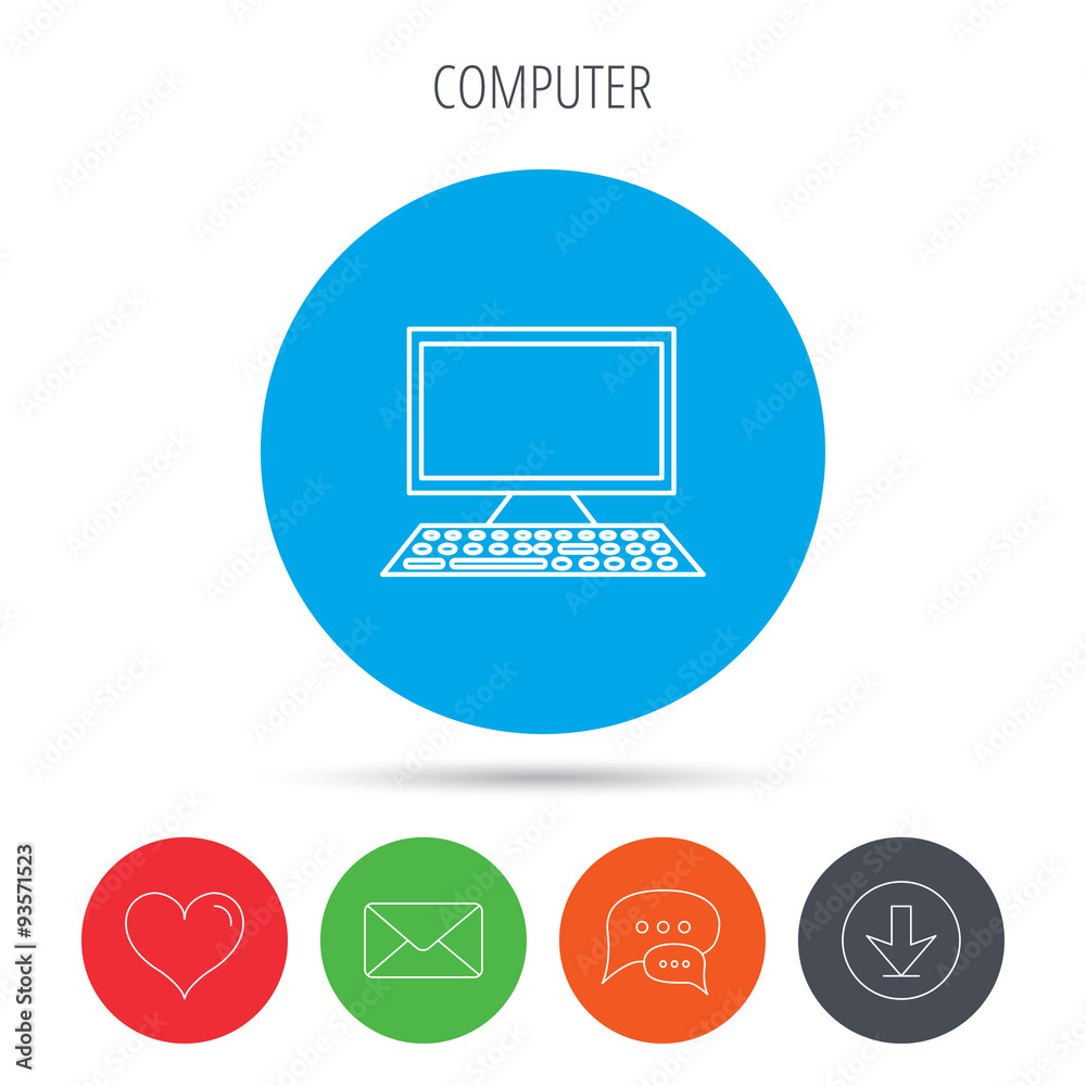 Computer PC icon. Widescreen display sign. Computer PC icon. Widescreen display sign.
