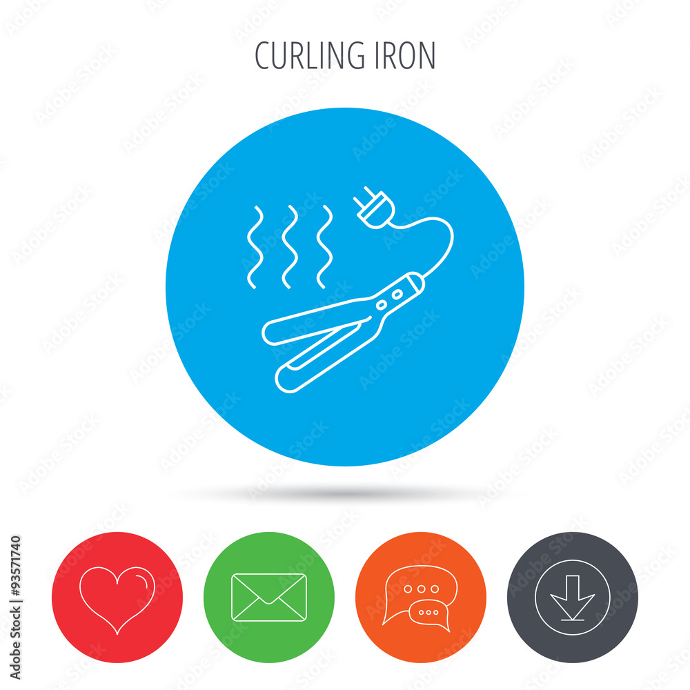 Curling iron icon. Hairstyle electric tool sign. Curling iron icon. Hairstyle electric tool sign.