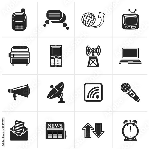 Black Communication and connection icons - vector icon set
