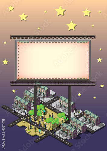 illustration of info graphic billboard urban city concept in isometric graphic