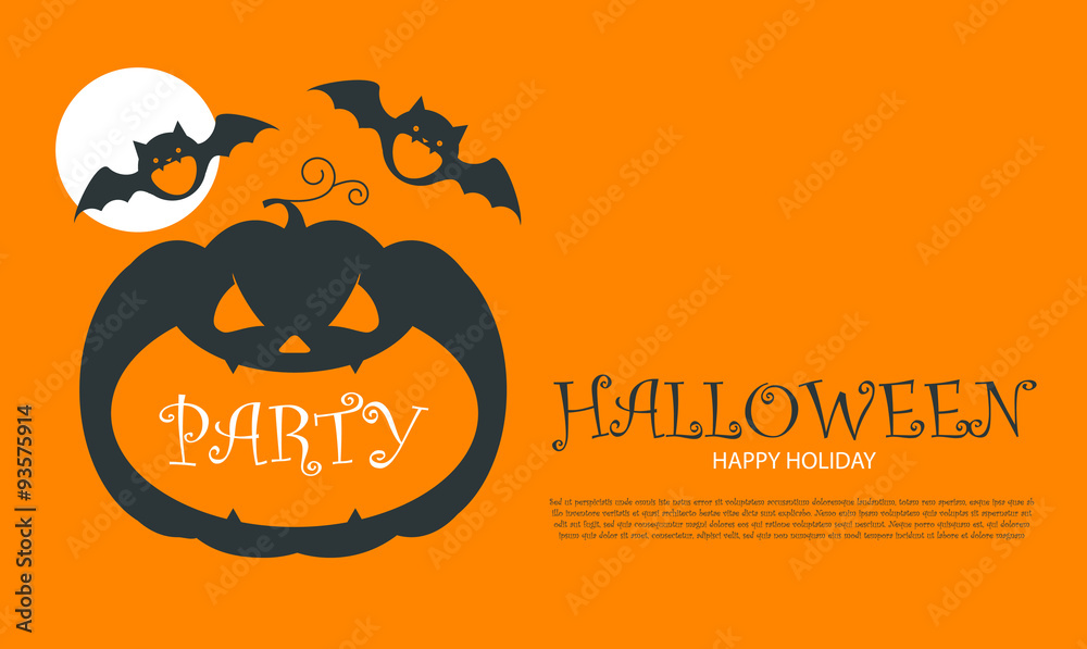 Halloween Party Design template, with pumpkin, bats and place