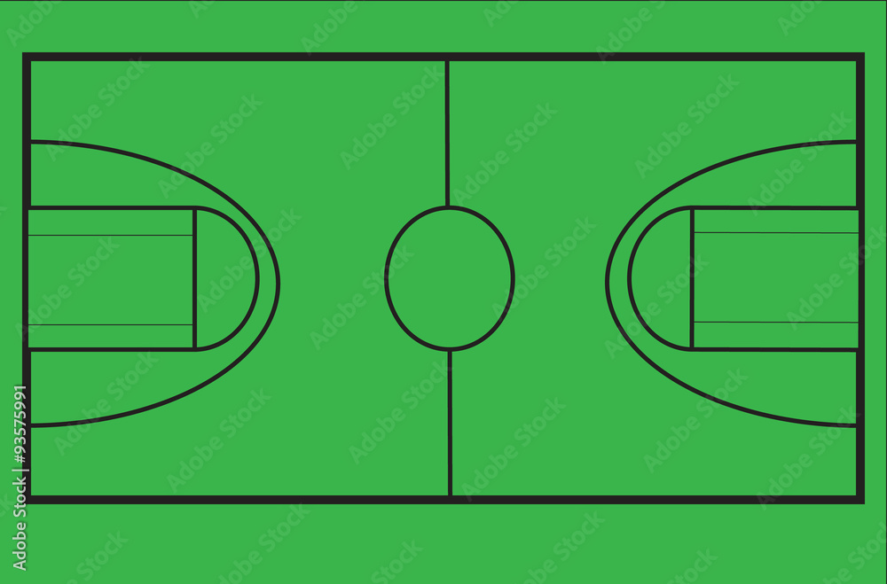 Diagram of basketball court to scale on chroma green screen for video use.  Stock Vector | Adobe Stock