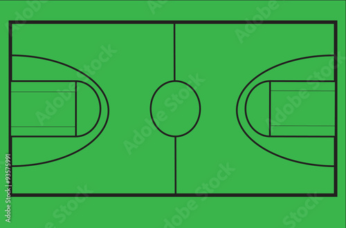 Diagram of basketball court to scale on chroma green screen for video use.