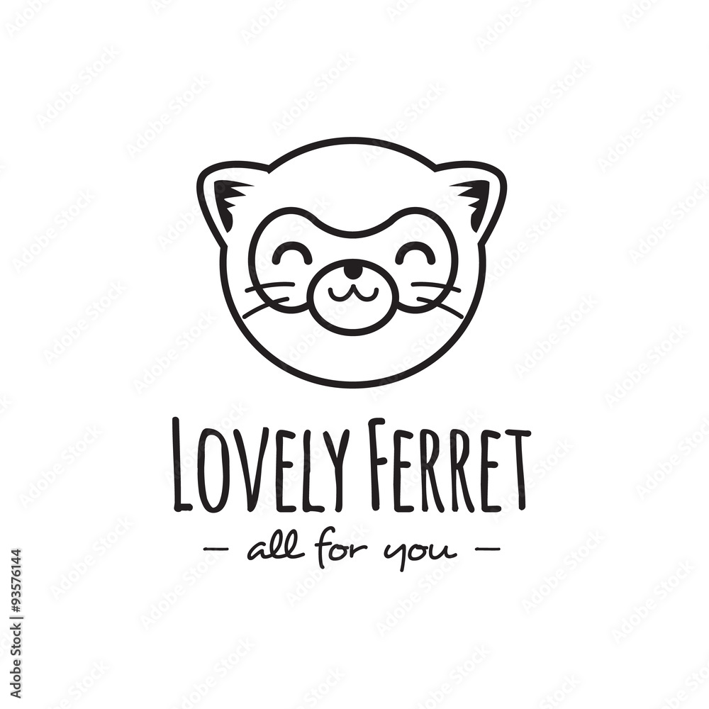 Vector funny cartoon polecat head logo. Line stle ferret