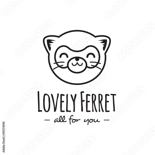 Vector funny cartoon polecat head logo. Line stle ferret