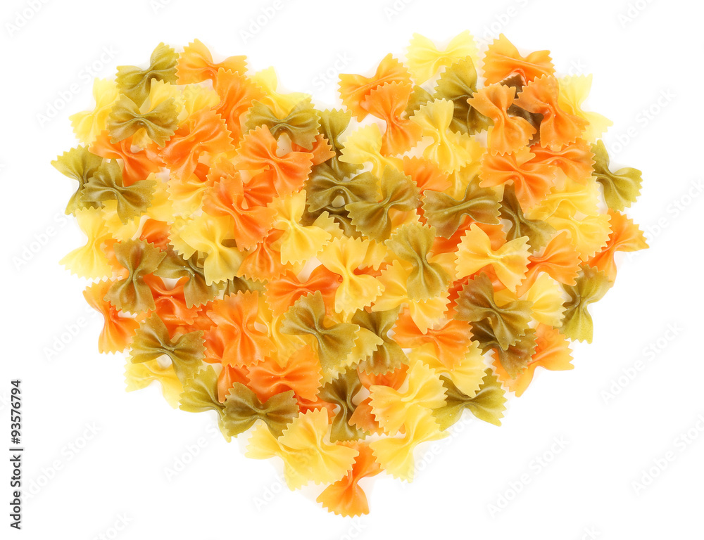 Heart shaped raw pasta isolated on white Heart shaped raw pasta isolated on white